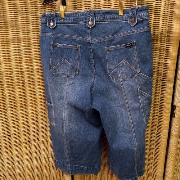 VTGE Quizz NY Womens Capri Pants Utility Blue Jean Denim Wide Legs Size 16/36" - Picture 2 of 10